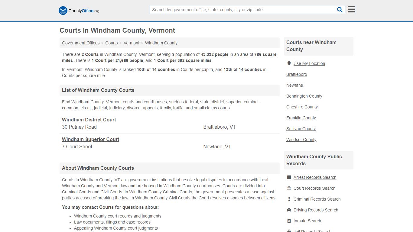 Courts - Windham County, VT (Court Records & Calendars)